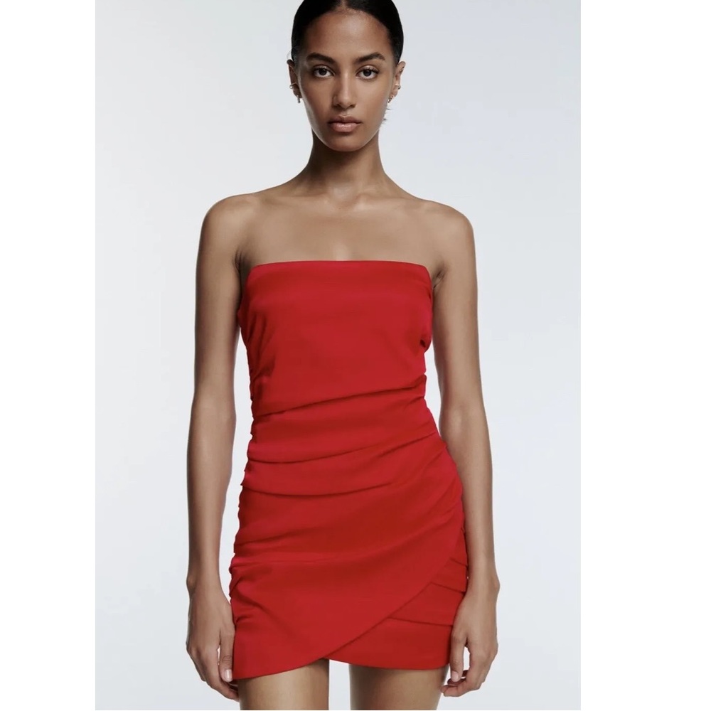 zara red strapless dress size medium